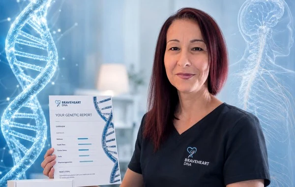 Dr. Evette Elia, Certified Functional Genomics Practitioner, reviewing a Braveheart DNA genetic report